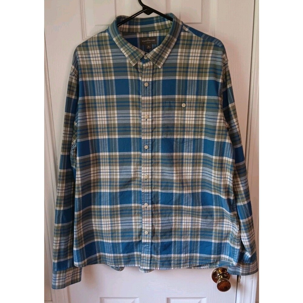 Men's  LL Bean Multi Color Blue Check Shirt Size XL Long Sleeve